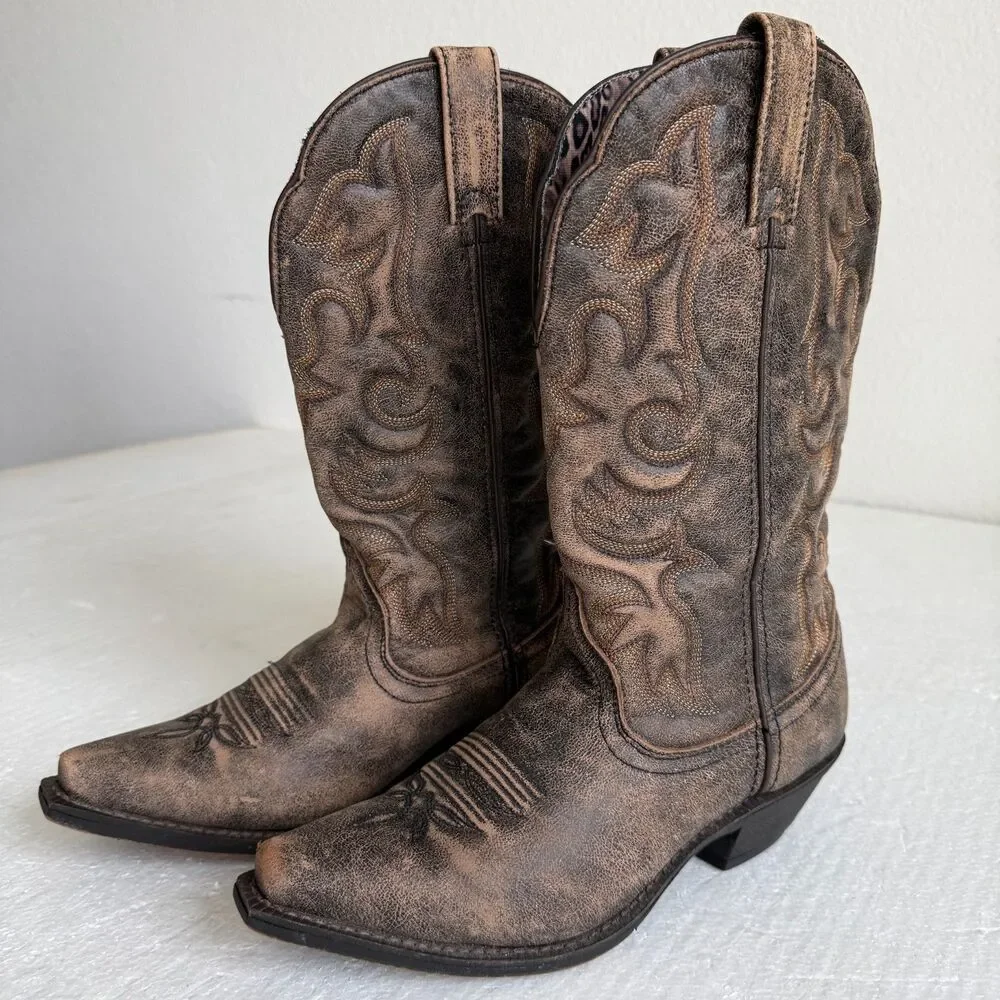Laredo 51079 Women's Access Cowboy Boot Western Leather Cowgirl Brown Size 8.5M